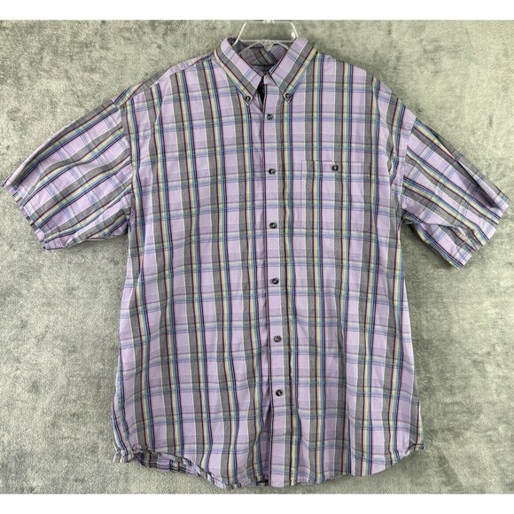 Wrangler Jean 20X Men's XL Purple Short Sleeve Plaid Shirt Button Down Preppy - Picture 1 of 9